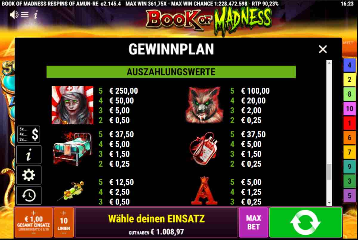 Book-Of-Madness-Respins-Of-Amun-Re-Gewinntabelle