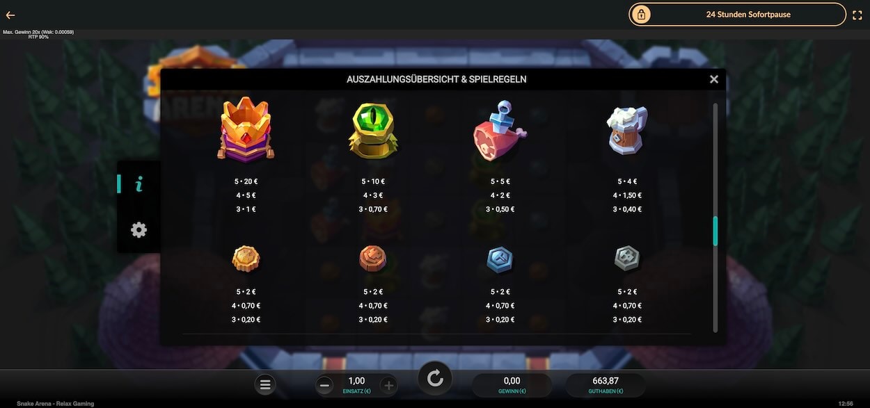 snake-arena-auszahlungstabelle